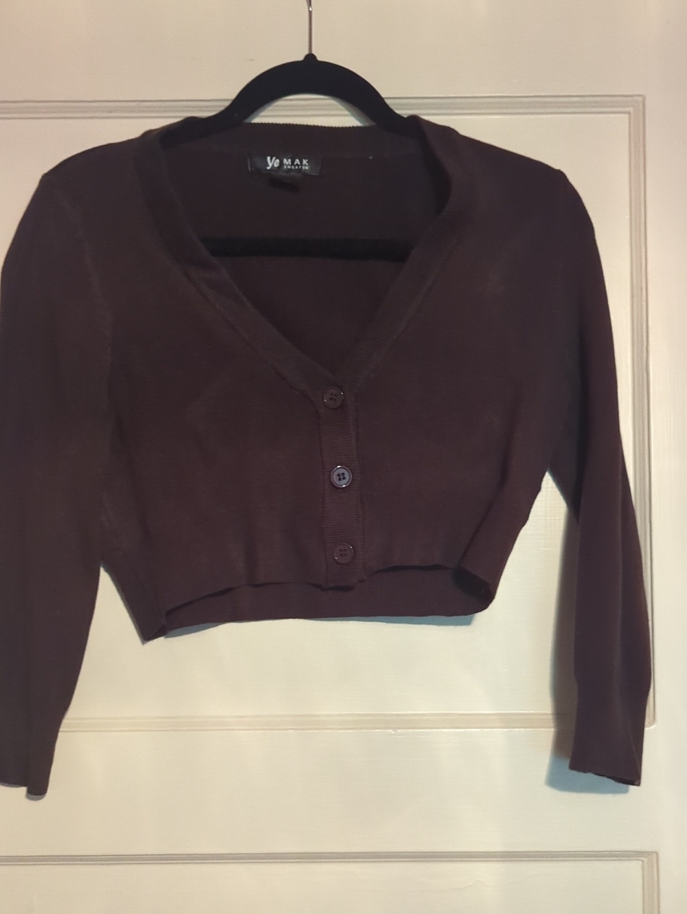 Cropped Brown V‑Neck Button Cardigan